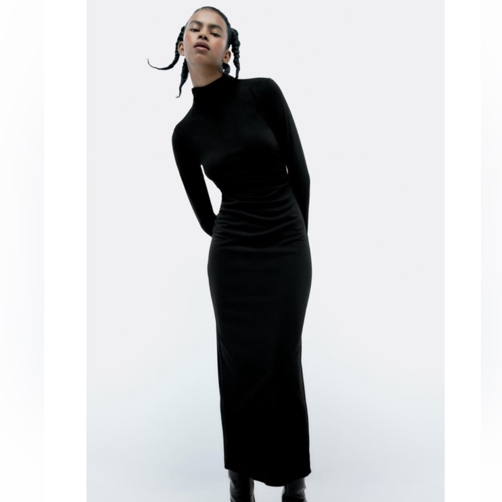 Zara Side Ruched Long Midi Dress